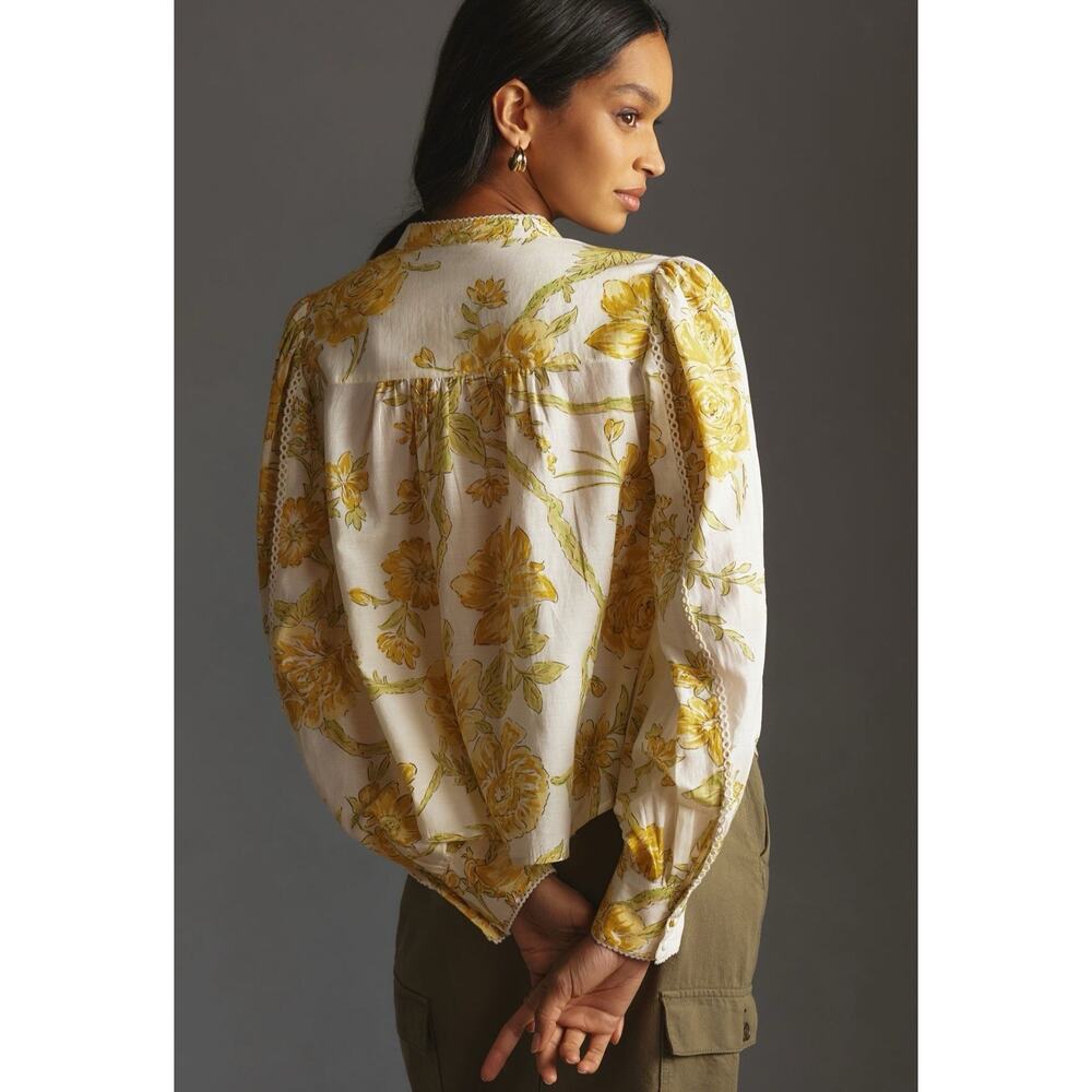 Anthropologie Floral Romantic Ruffle Pintuck Blouse Top Size Medium 3039 - Picture 3 of 14